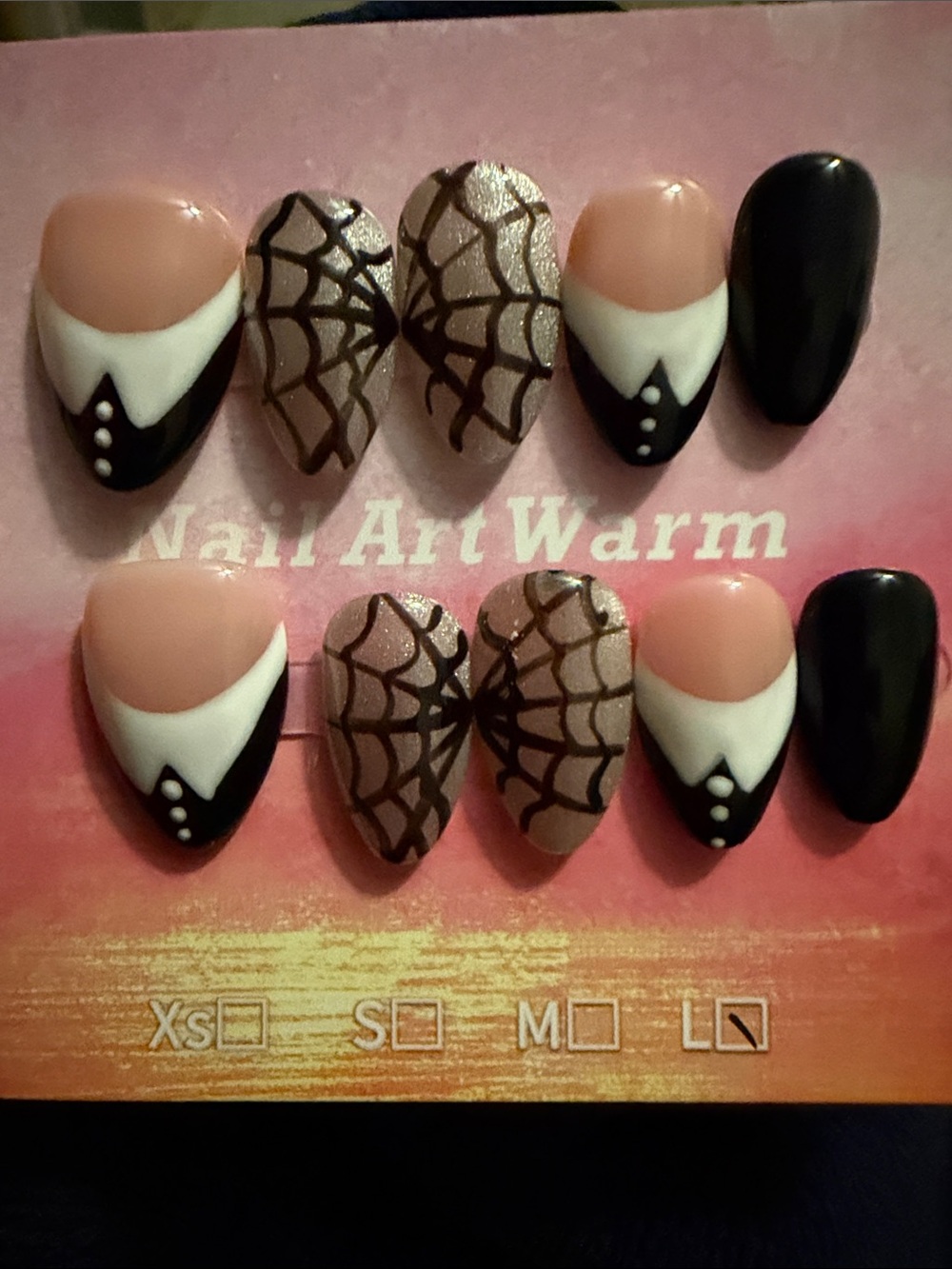 Black and white Handmade acrylic press on nails with spider web design